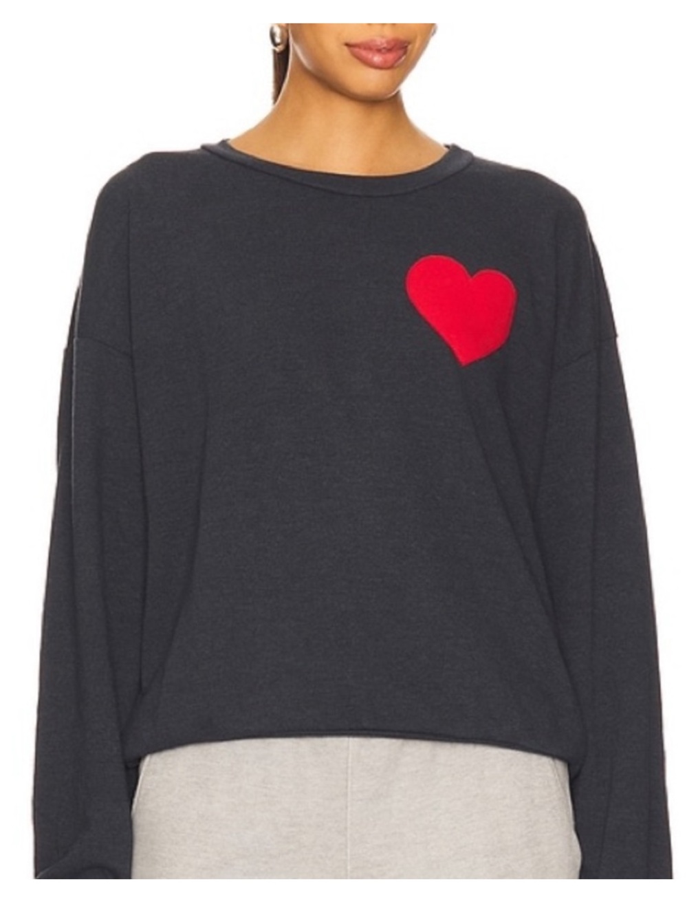 Aviator Nation Embroidered Heart Sweatshirt Pullover Crewneck Med Charcoal Red